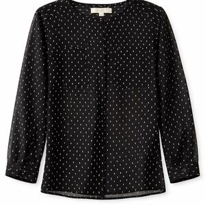Ann Taylor LOFT Petite Small Sheer Black Blouse Dot Long Sleeve Work Top